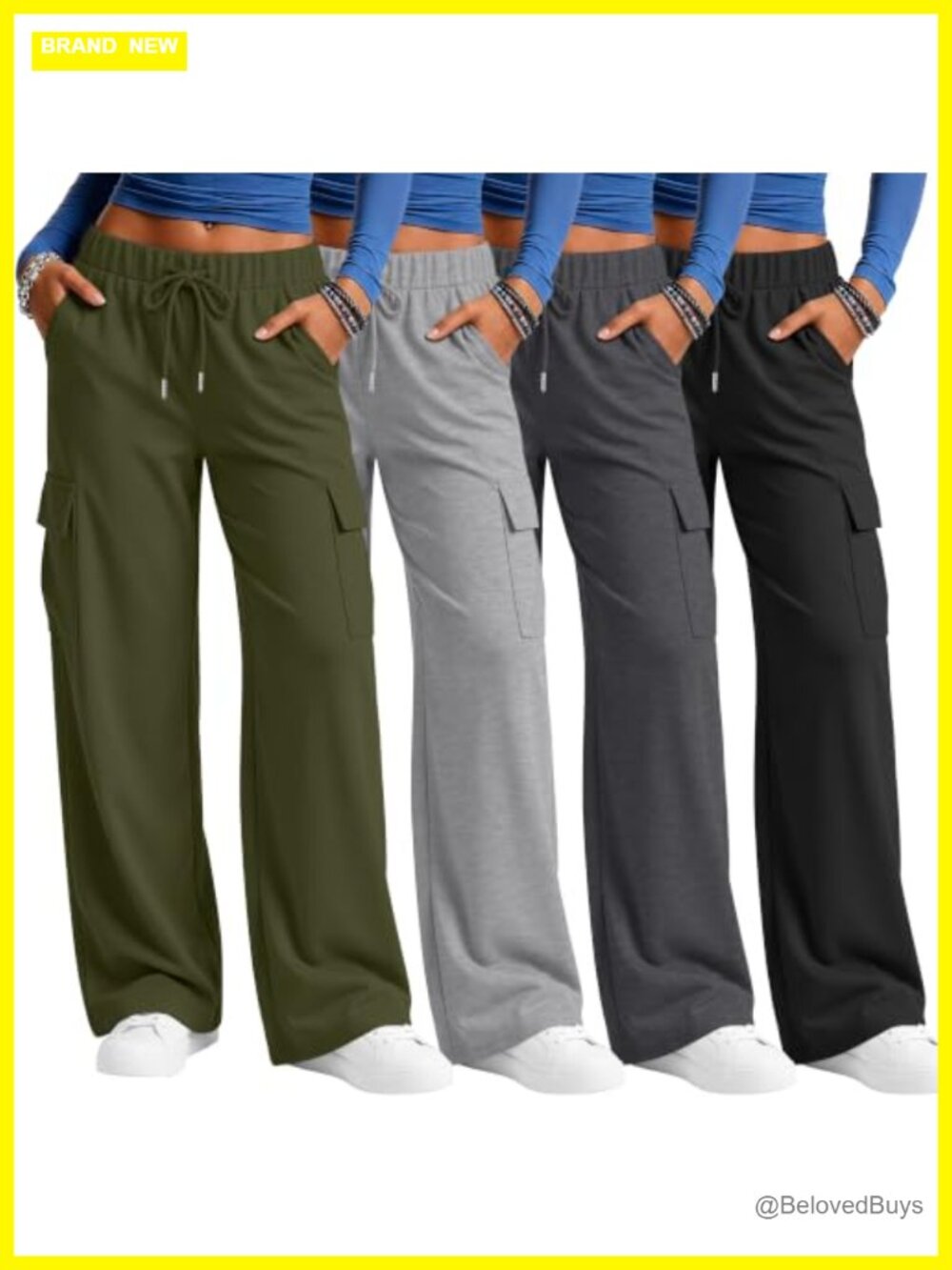 Ficerd 4 Pack Women's Cargo Sweatpants Baggy Wide Leg Jogger Pants